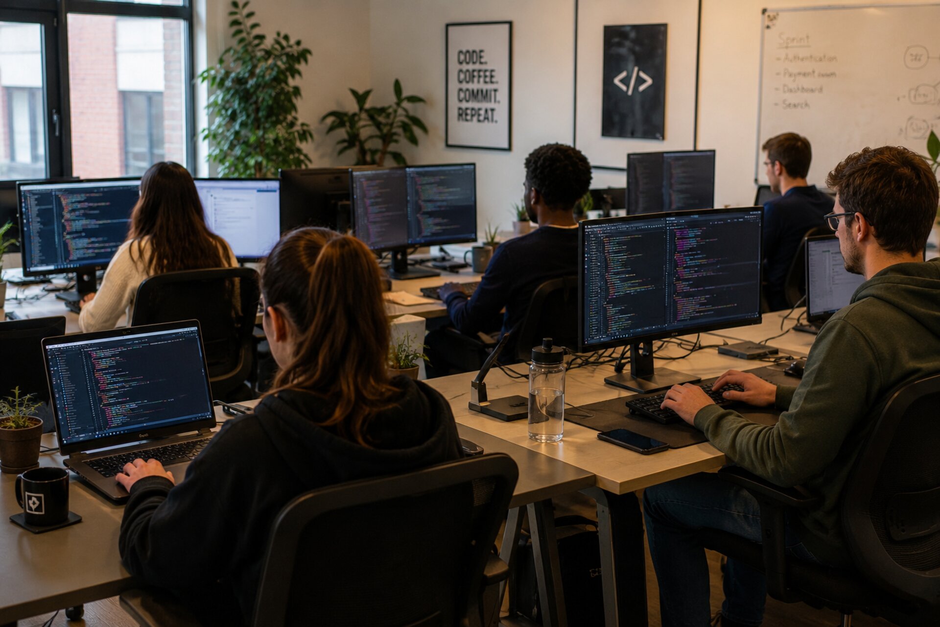 Team van developers in overleg